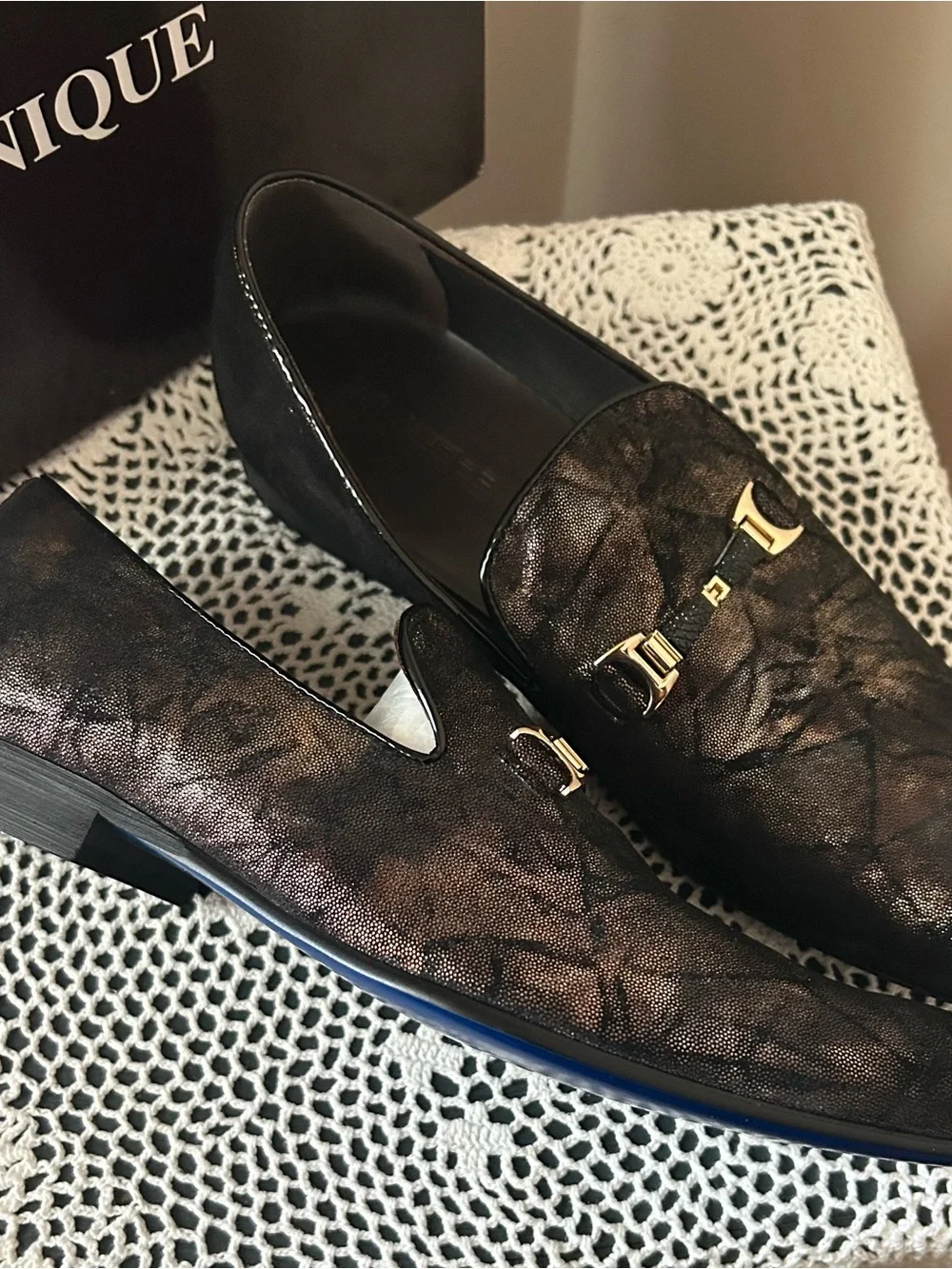 Zota Unique Men's Metallic Brown Slip-On Loafers with Gold Bit